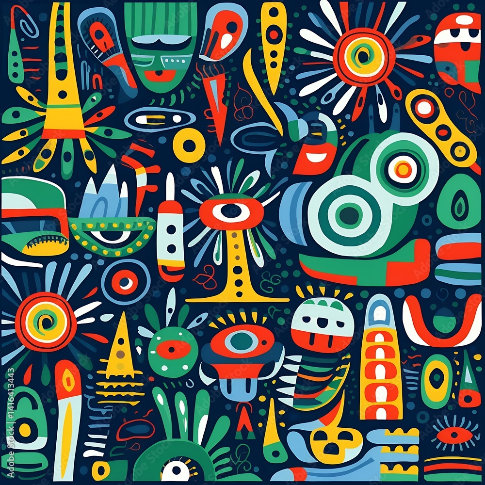 Poster vibrant abstract pixel art design with colorful geometric shapes and whimsical patterns