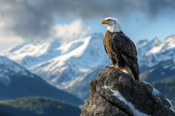 Majestic Bird Perched on Snowy Mountain Peak