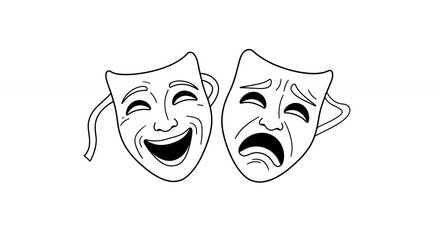 Happy and sad masks line art illustration