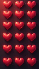 Red heart icons set vector for Valentine's Day, love symbols, graphics