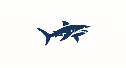 Obraz premium Dark blue shark illustration in a predatory pose, conveying power and danger in the ocean depths