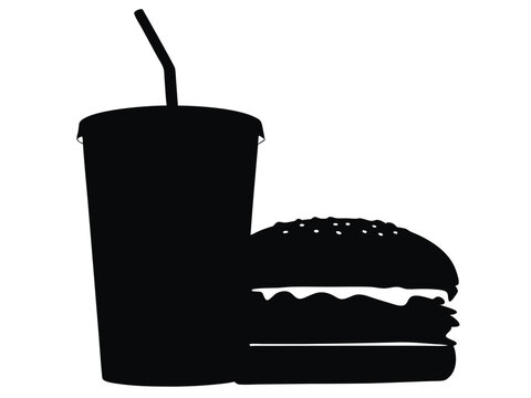 recommend clip art: Burger and drink icon, hamburger and soda silhouette vector illustration. silhouette fast food and drink vector design