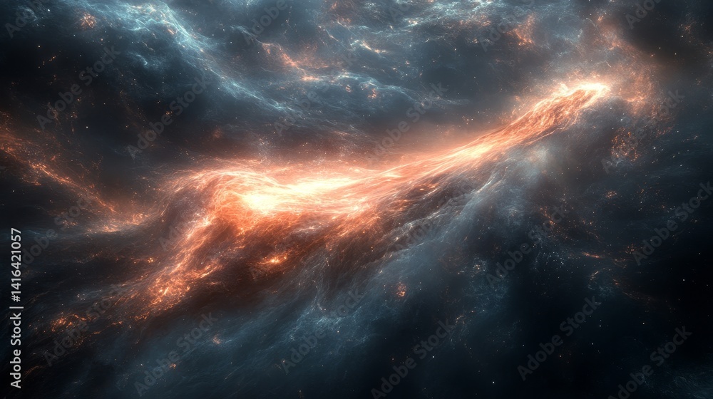 Poster awe-inspiring depiction of vast nebula with stellar dust and bright plasma lights creating captivati