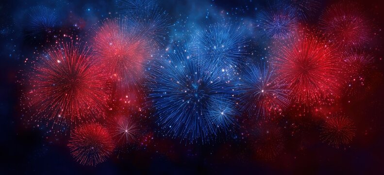 Fourth of July Independence day of usa, celebrations banner, red, blue fireworks