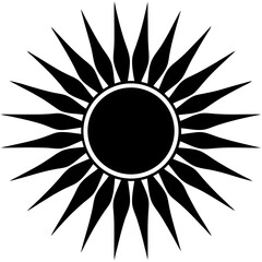 Vector silhouette of a sun with radiating rays in all directions 