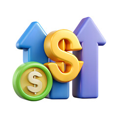 Obraz premium 3D Dollar Growth Icon - Investment, Finance, Profit PNG