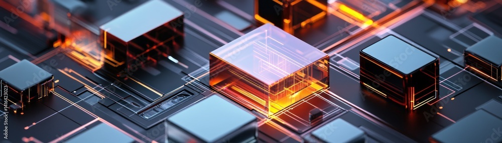Poster a futuristic abstract illustration of a computer circuit design