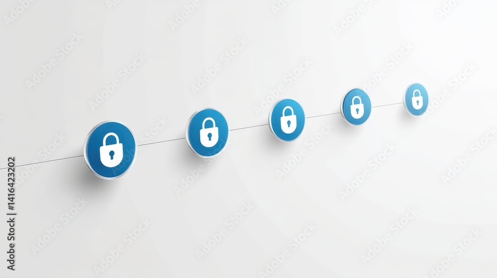 Poster secure and safe, of blue circular icons symbolizing data security protection
