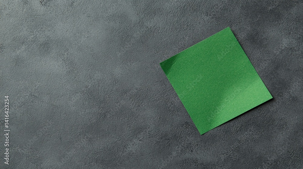 Poster a vibrant green square note is placed on a textured gray surface, creating a striking contrast betwe