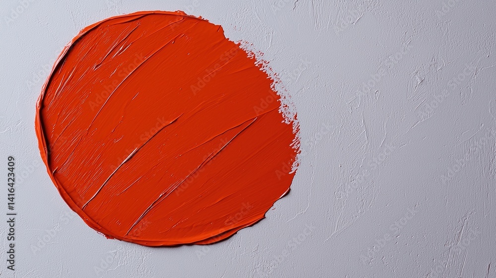Poster a vivid red circular paint stroke on a textured gray background, creating a striking contrast betwee