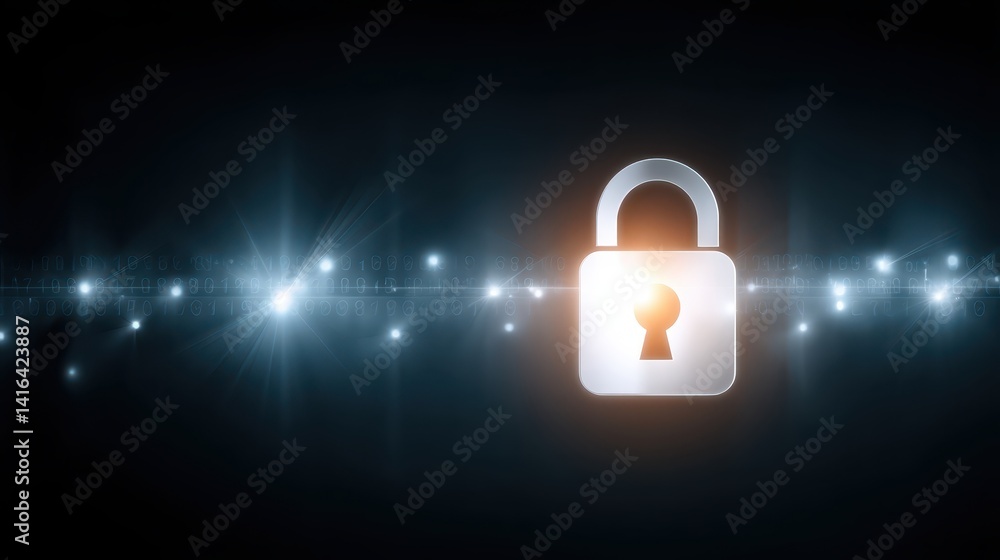 Poster enhanced security, a closeup view of metallic lock on dark background symbolizing data protection an