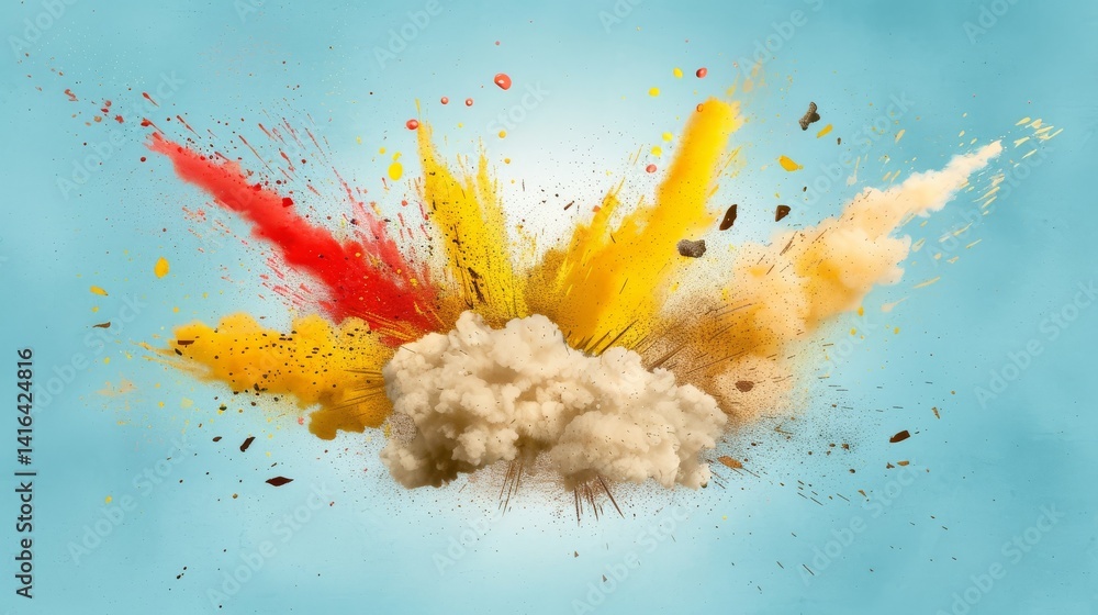 Poster a kaleidoscope of color, exploring the dynamic movement of powder in an abstract cloud formation