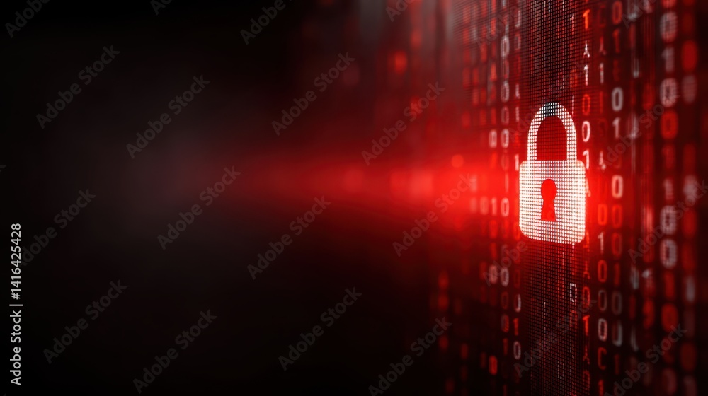 Poster cybersecurity padlock on computer screen, protecting digital data and privacy in the online world