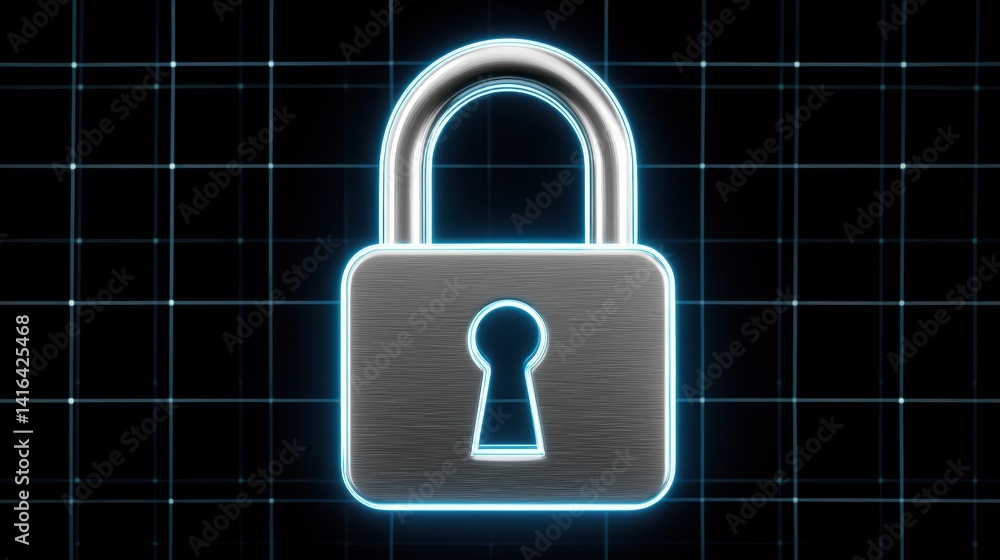 Poster enhanced security, a closeup view of padlock on dark background emphasizing privacy and protection