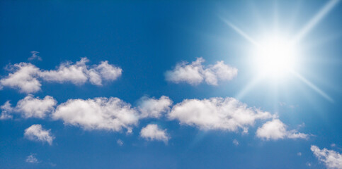 Clear sky background pattern and cloud with sun. Wid and large picture with copy space