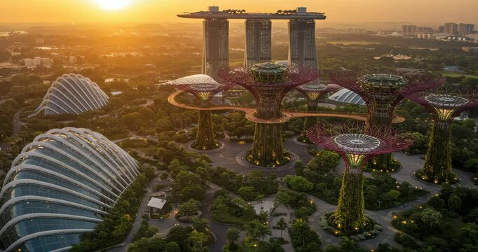 Singapore City Garden by the Bay landmark view sunset beautiful sky cloud