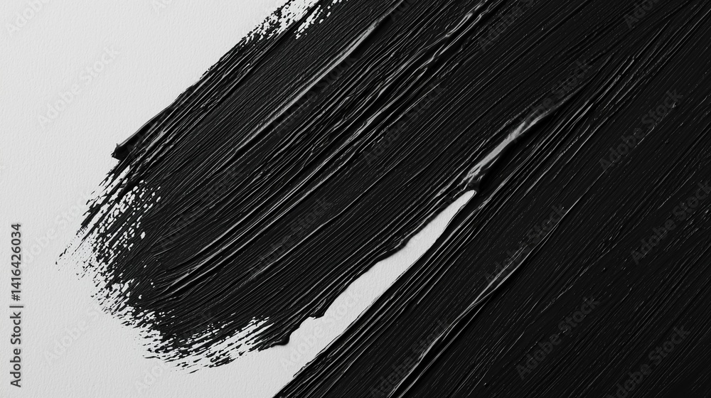 Poster a close-up of bold black brush strokes on a white canvas, showcasing an abstract artistic style with