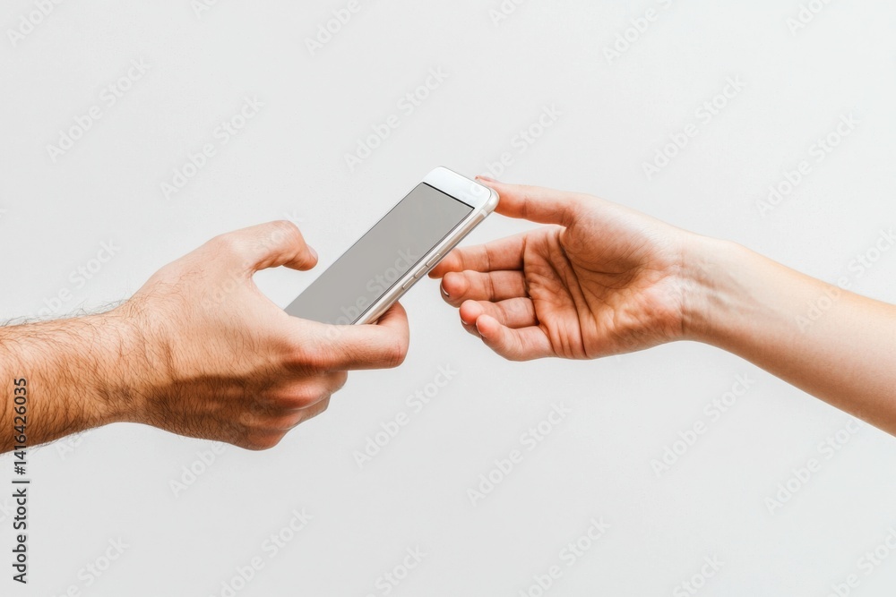 Poster support represented by a helping hand extended from a smartphone into a user s hand, conveying emoti