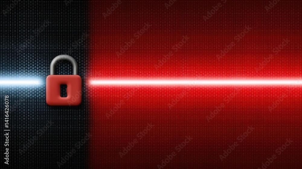 Poster red lock security on dark background, a symbol of data protection and secure access