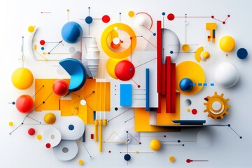 Obraz premium In-depth research process depicted with charts, graphs, and a digital tablet, minimalistic backdrop