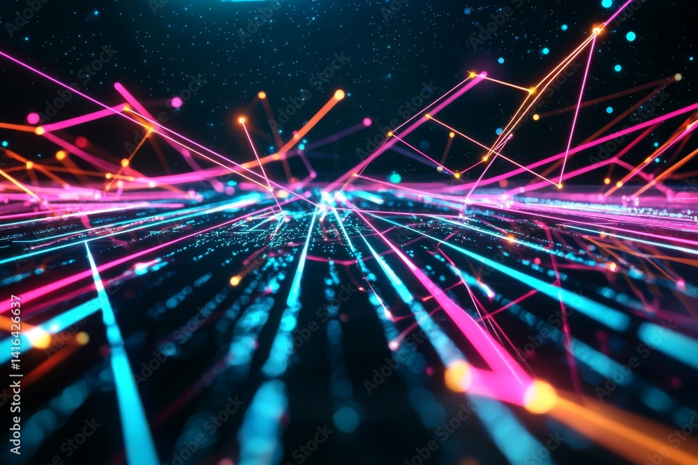 Poster concept of digital networks illustrated with interconnected nodes and glowing lines, showcasing seam