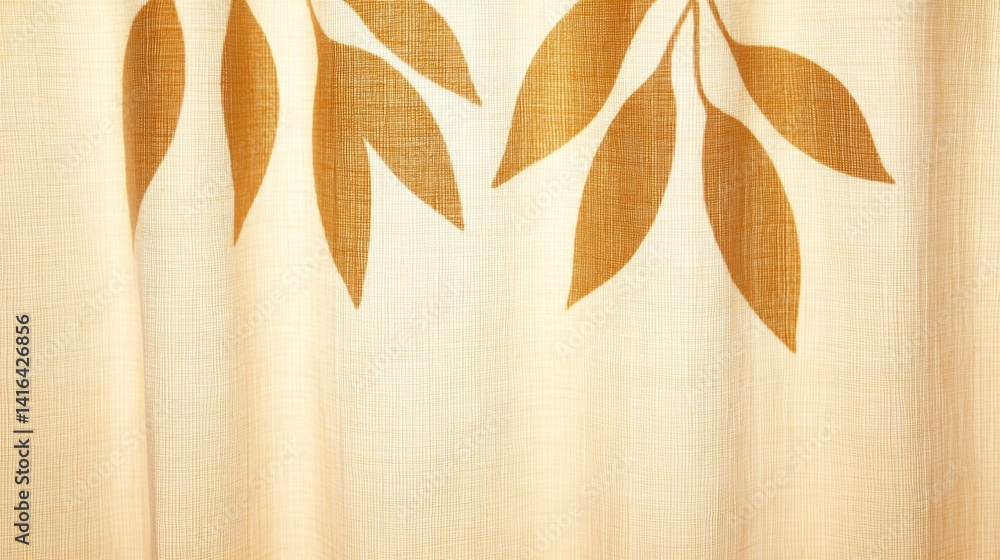 Poster a soft fabric with a warm, textured background, adorned with elegant golden leaves, creating a seren