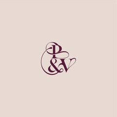 wedding concept monogram elegant and luxury concept PV bold serif initial calligraphy letter