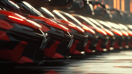 Sleek Red and Black Sports Cars Showroom