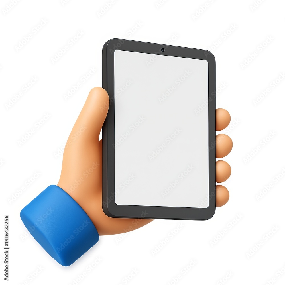 Poster 3d hand holding simple tablet design with blank screen display