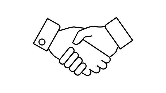 4K illustration of shaking hands icon in outline design, animated on a white background 4K video