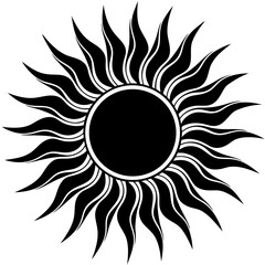 Vector silhouette of a sun with soft, curving rays, minimalist and sleek design