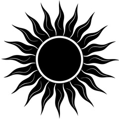 Vector silhouette of a sun with soft, curving rays, minimalist and sleek design