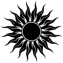 Vector silhouette of a sun with soft, curving rays, minimalist and sleek design