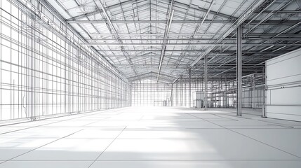 Obraz premium Sketch of Interior Warehouse Structure with Metal Framework