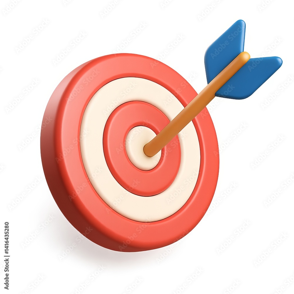 Poster 3d target with arrow hitting bullseye in minimalistic style