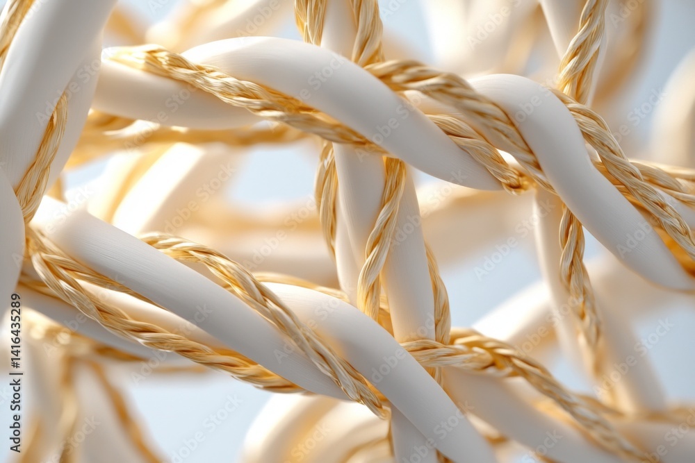 Poster unity in action, intertwined ropes depicting connection and strength, soft focus, neutral tones enha