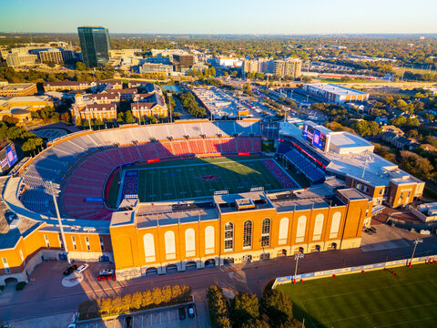 Gerald J. Ford Stadium on the campus of Southern Methodist University, used primarily for games played by the SMU Mustangs football team.