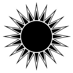 Vector silhouette of a sun with spiky rays pointing outward, simple design