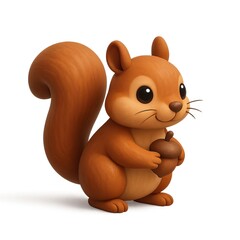 Cute 3D Squirrel Character Holding Acorn in Simple Design