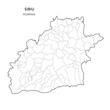 Vector Map of Sibiu County (Județul Sibiu) with all Administrative Territorial Units (UAT) including Municipalities (Municipii), Towns (Orașe) and Communes (Comune) - Romania 2025