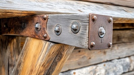 Rustic wooden structure with weathered metal accents, showing aged details