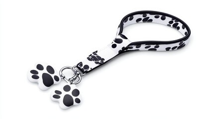 Paw Print Dog Lead with Double Paw Charm - Stylish dog lead featuring a paw print pattern, enhanced with two adorable paw-shaped charms. Perfect for small dogs, convenient