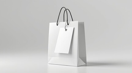 A minimalist white shopping bag with a blank tag, set against a light background, emphasizing simplicity and elegance in design.