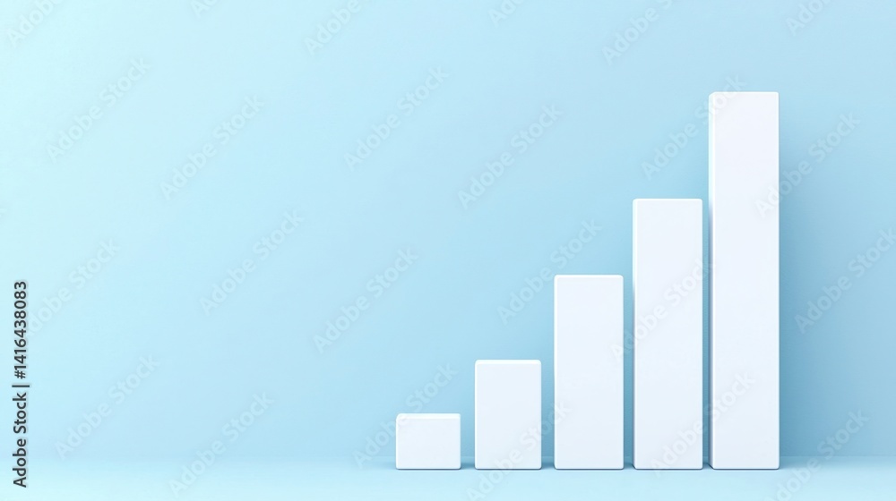 Poster a minimalist representation of a bar graph showing progressive growth against a soft blue background