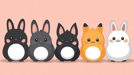 Obraz premium Delightful pixelated animal assemblage featuring cute bunny characters and charming fox, ideal for kid-friendly designs and springtime graphics projects