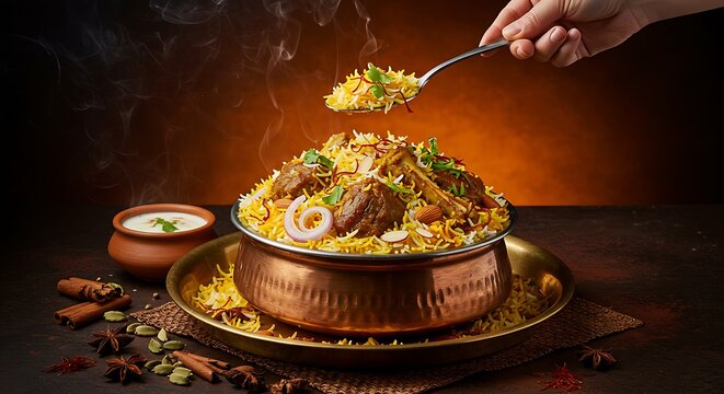 Aromatic Chicken Biryani Delights with Steaming Freshness and Culinary Richness