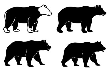 set of Bear silhouette vector illustration isolated on white background