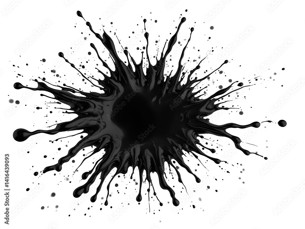 Poster dark ink splash with pixels isolated over png transparent background