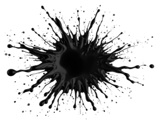 Dark ink splash with pixels isolated over png transparent background