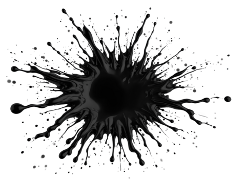 Dark ink splash with pixels isolated over png transparent background